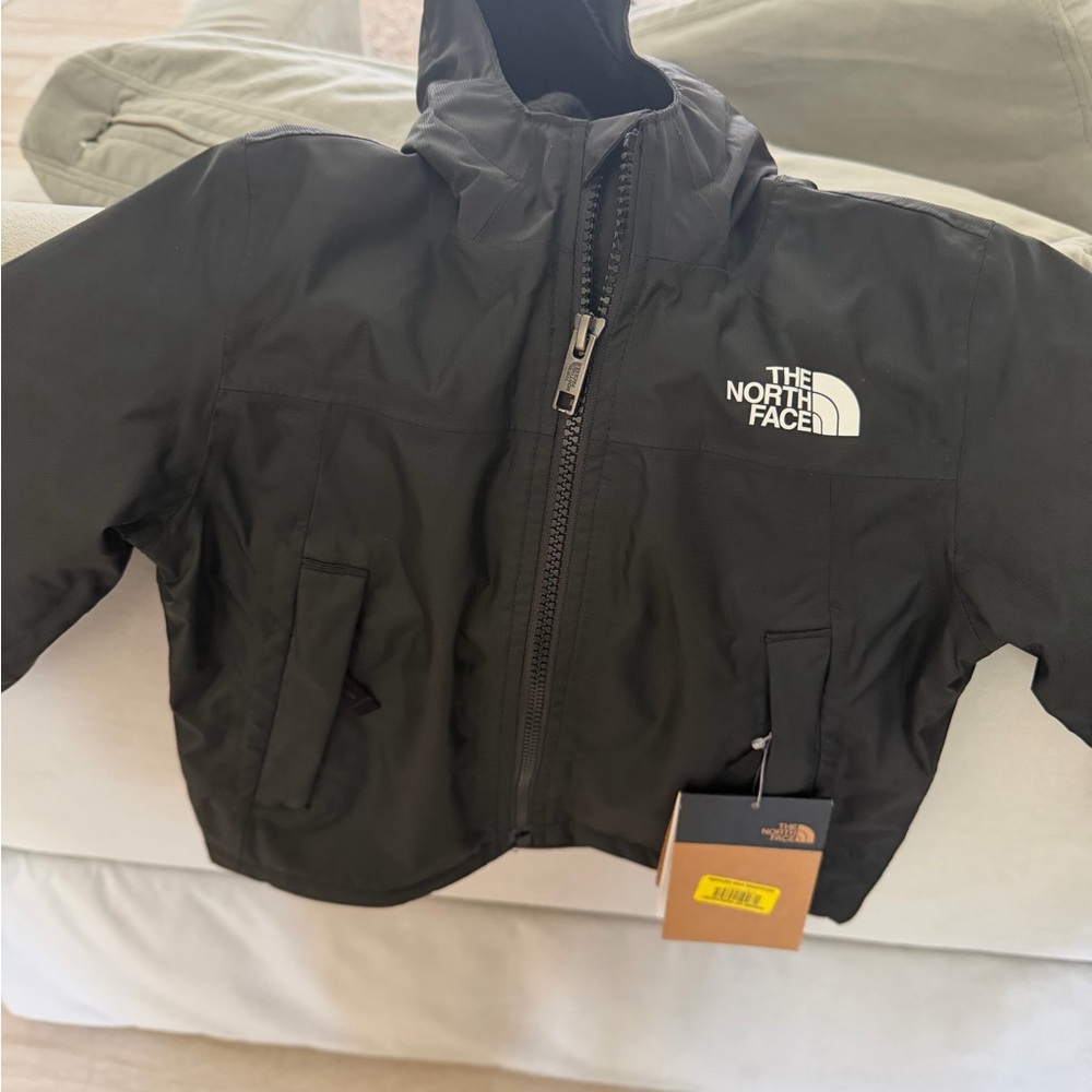 The North Face Kids Black Hooded Raincoat with Logo